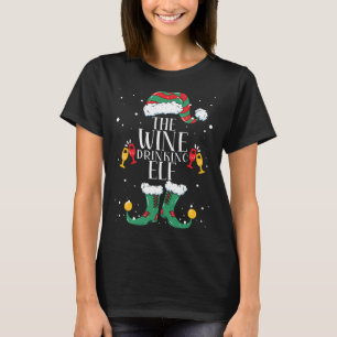 Wine Drinking Elf Matching Family Christmas Pajama T-Shirt