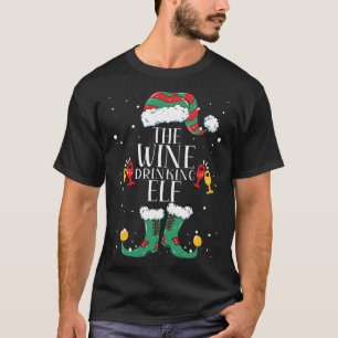 Wine Drinking Elf Matching Family Christmas Pajama T-Shirt