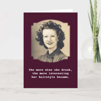 Wine Drinking Hairstyle Vintage Photo Card