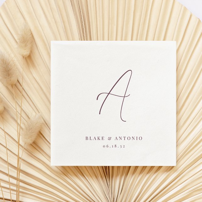 Wine | Elegant Thin Line Script Wedding Monogram Napkin (Creator Uploaded)