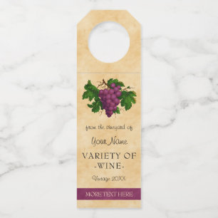 Wine Elegant Vintage Purple Grapes Custom Template Bottle Tag
