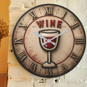 Wine Emoji Modern Funny Minimalist Bar Decor Large Clock