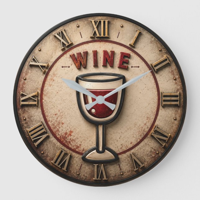 Wine Emoji  Modern Funny Minimalist Bar Decor  Large Clock (Front)