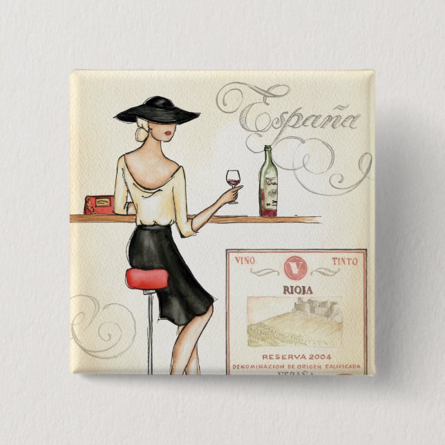 Wine Fashionista 2 Inch Square Button (Front)