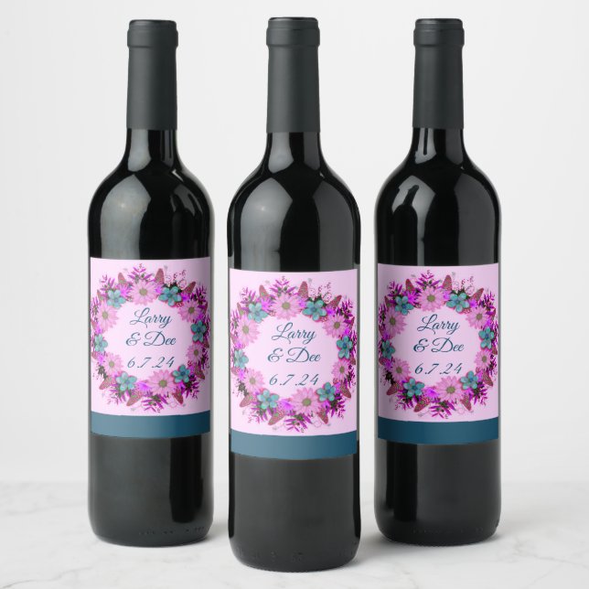 Wine Favor Personalized Flowers Stamp Label (Bottles)