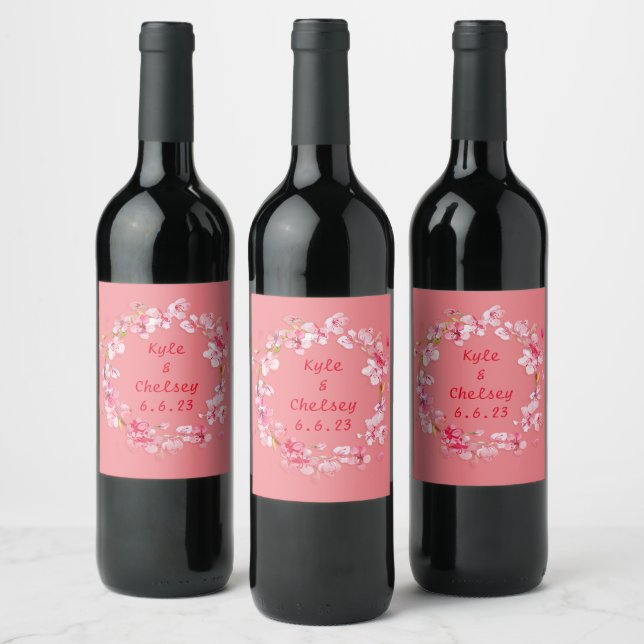 Wine Favor Personalized Flowers Stamp Label (Bottles)