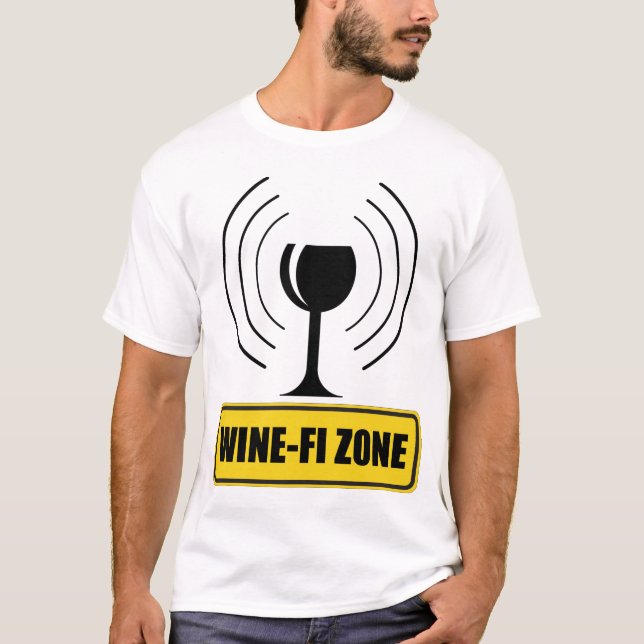 Wine-Fi Zone Funny Wine Glass WiFi Waves T-Shirt (Front)