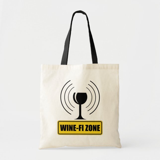 Wine-Fi Zone Funny Wine Glass WiFi Waves Tote Bag (Front)