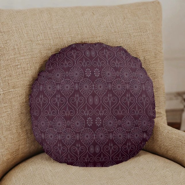 Wine fibrous textile octopus seeds patterned round pillow (Creator Uploaded)