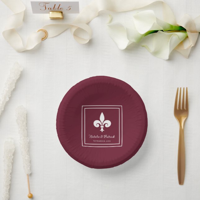 Wine Fleur de Lis Wedding Paper Plate (Wedding)