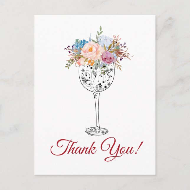 wine,  floral thank you card (Front)
