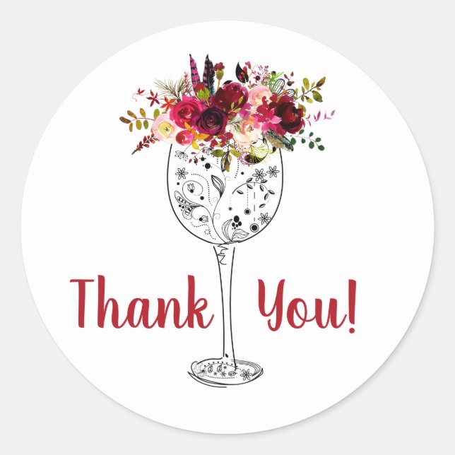 wine, floral thank you stickers (Front)