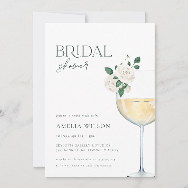 Wine & Florals Minimalist Bridal Shower Invitation (Front)