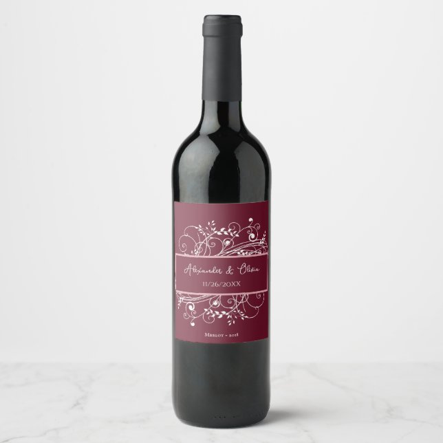 Wine Flourish Wedding Wine Label (Front)