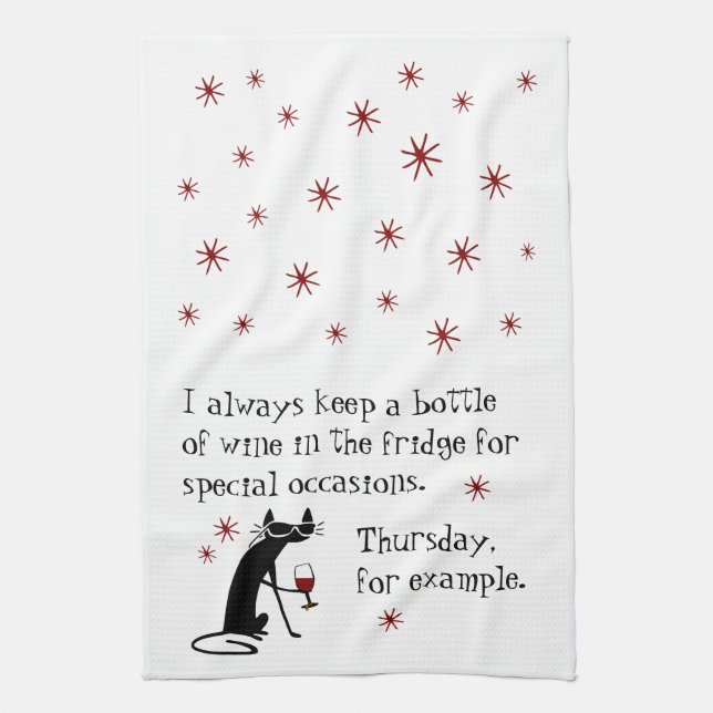 Wine for Special Occasions Funny Cat Kitchen Towel (Vertical)