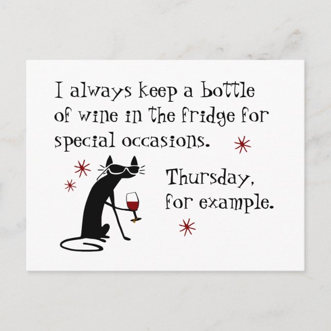 Wine for Special Occasions Funny Cat Postcard (Front)