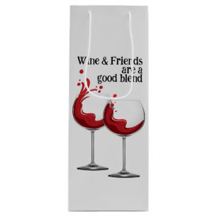 WINE & FRIENDS Quote Red Modern Wine Gift Bag