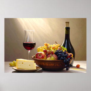 Wine, Fruit, and Cheese Poster