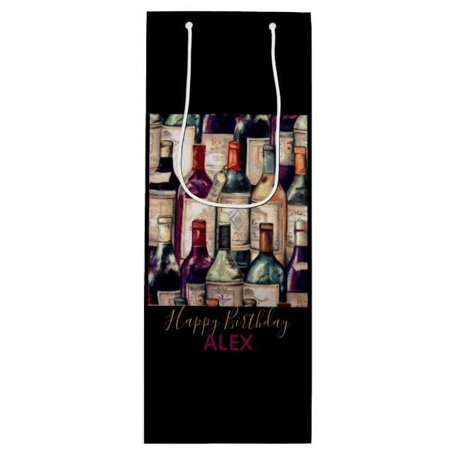 Wine Gift Bag-Wine Lovers Happy Birthday Wine Gift Bag (Front)