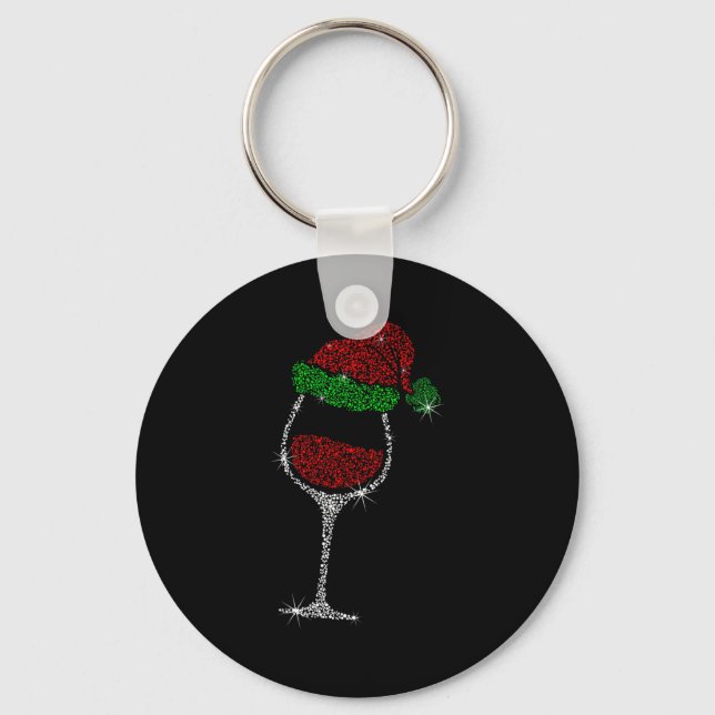Wine Gl With Santa Hat Wine Lover Christmas Gift  Keychain (Front)