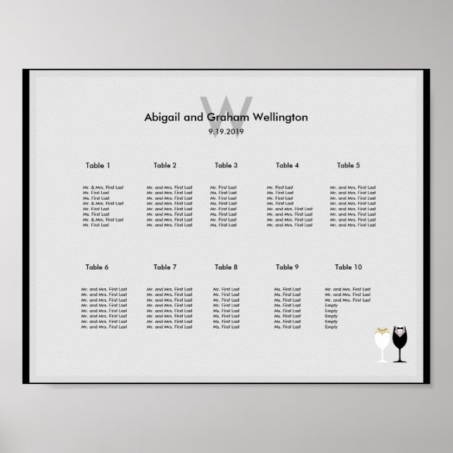 Wine Glases Wedding Seating Chart (Front)