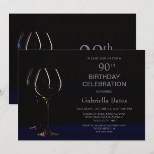 Wine Glass 90th Birthday Party Invitation