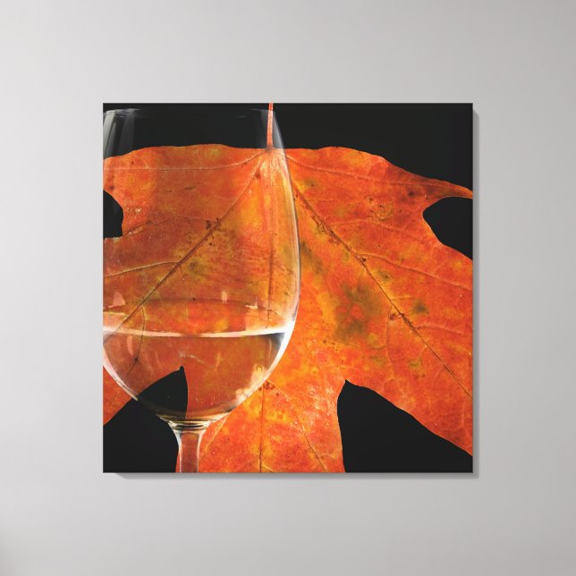 Wine Glass and Autumn Leaf Canvas Print (Front)