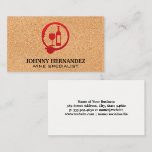 Wine Glass and Bottle   Cork Background Business Card