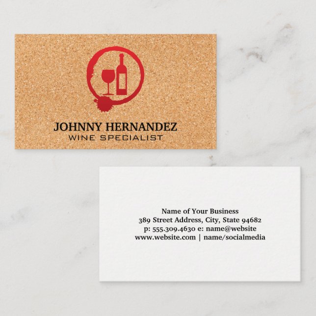 Wine Glass and Bottle | Cork Background Business Card (Front/Back)