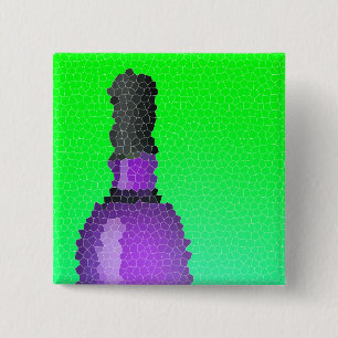 wine glass and bottle : stained glass 2 inch square button