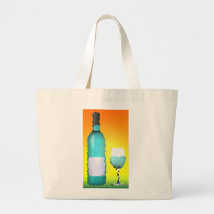 wine glass and bottle : stained glass large tote bag
