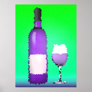 wine glass and bottle : stained glass poster