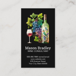 Wine Glass and Bottles   Grapes Vine Business Card