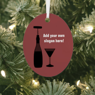 Wine, Glass and Corkscrew - Drinks Motif, own text Metal Ornament