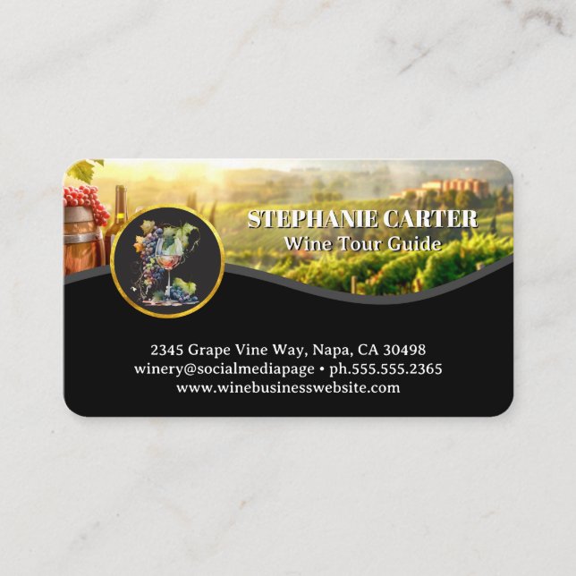 Wine Glass and Grapes | Vineyard Estate Business Card (Front)