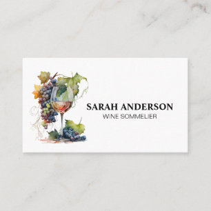 Wine Glass and Grapes Watercolor Art Business Card