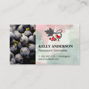 Wine Glass and Grapes Watercolor Wine Grapes Business Card