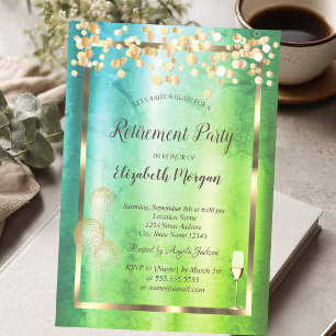 Wine Glass,Balloons,Dots Green Retirement Invitation