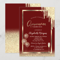 Wine Glass Balloons Glitter Drips Red Quinceañera 