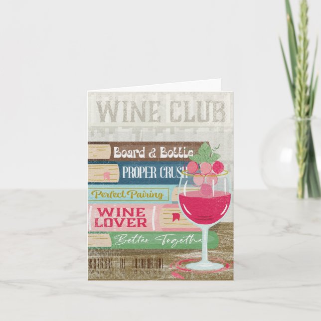 Wine Glass Book Stack Wine Club Book Lover Note Card (Front)