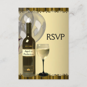 Wine Glass Bottle Gold 50th Birthday Party RSVP Card