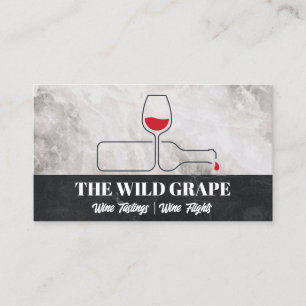 Wine Glass Bottle Line Art   Marble Business Card