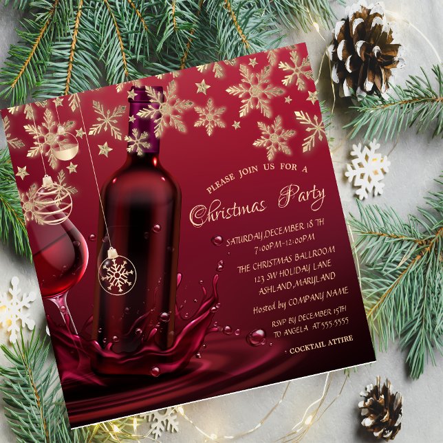 Wine Glass,Bottle Snowflakes Corporate Christmas  Invitation (Creator Uploaded)