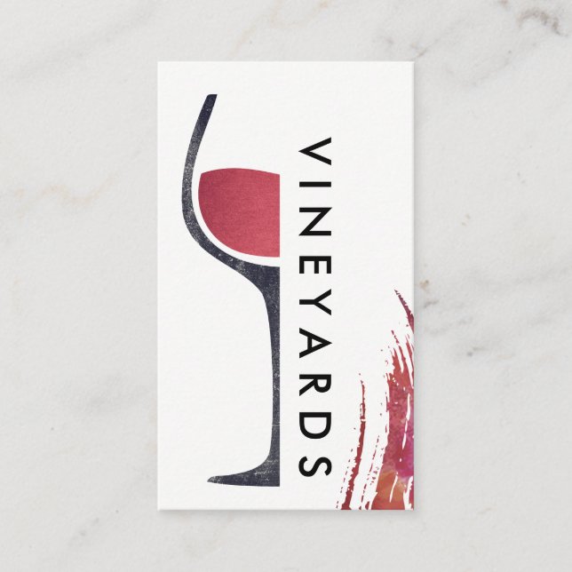 Wine Glass | Brush Stroke Modern Vineyard Business Card (Front)