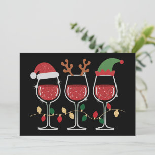 Wine Glass Christmas Lights Xmas Holiday Drinking Card