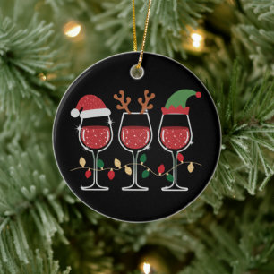 Wine Glass Christmas Lights Xmas Holiday Drinking Ceramic Ornament