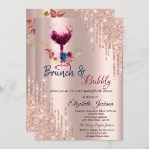 Wine Glass,Drips Brunch & Bubbly Bridal Shower Invitation