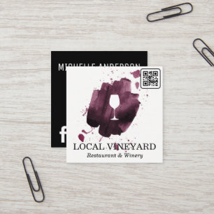 Wine Glass   Expressive Brush   QR Code Square Business Card