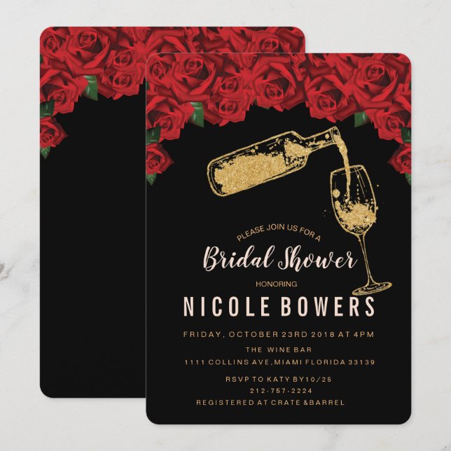 Wine Glass Glitter Bridal Shower Invitation (Front/Back)