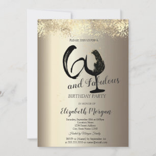 Wine Glass Gold Confetti 60th Birthday Invitation